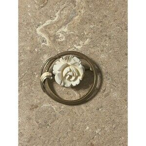 Vintage Winard 12k Gold Filled Carved Celluloid Rose Circle Pin Brooch